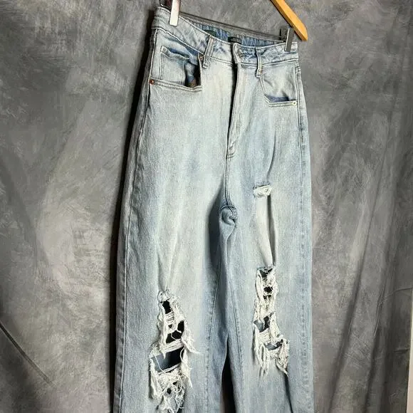 Baggy Jeans Women 8/29R Stone Wash Denim High Rise Distressed Streetwear - Picture 3 of 14